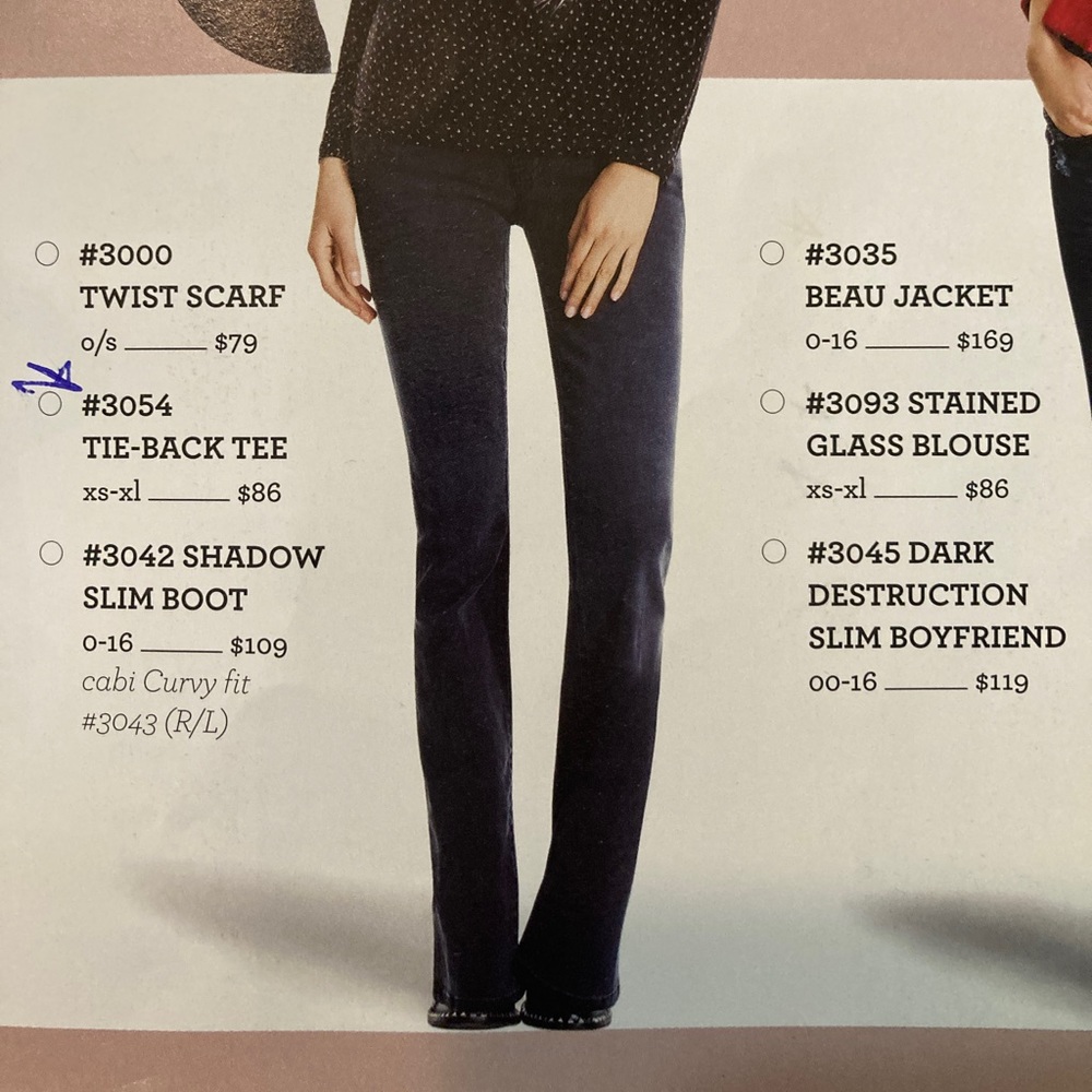 Size 16 curvy Cabi Shadow Slim Boot Jeans